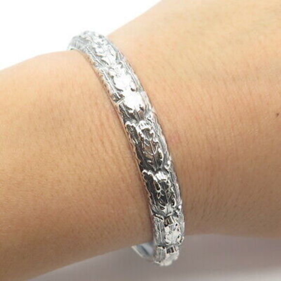 925 Sterling Silver Vintage Ornate Bangle Bracelet 7.5